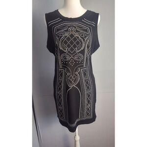 Say What? Womens XL Black Sleeveless Studded Geometric Shift Mini Dress